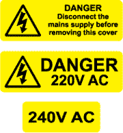 40 X Danger Isolate main supply stickers 50mm X 20mm Electrical Warning Labels 