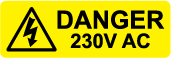 230V AC Voltage Danger Labels