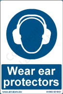 Ear protective equipment must be worn self adhesive sign
